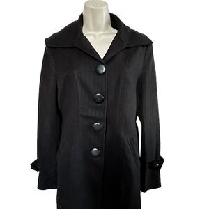 Lesfemme ~ Black 4 button long coat~ tie belt ~ oversized buttons ~side pocket